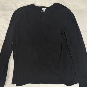 Zara Men's Black Long Sleeve Tee with Button Detail